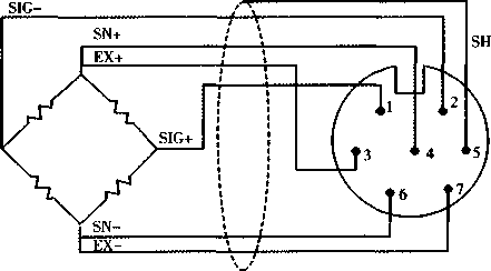 稱重傳感器與七芯防空插頭連接圖